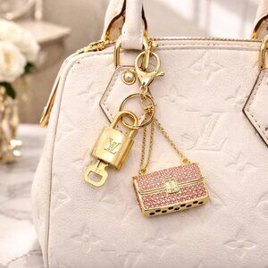 Authentic LV Gold Padlock & Key Set ✨ Luxury Bag Charm w/ Unbranded Keychain